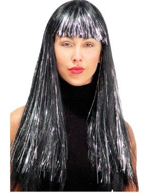Women’s 24-inch Shimmering Rock Star Black Shimmer Wig Cosplay Costume Accessory